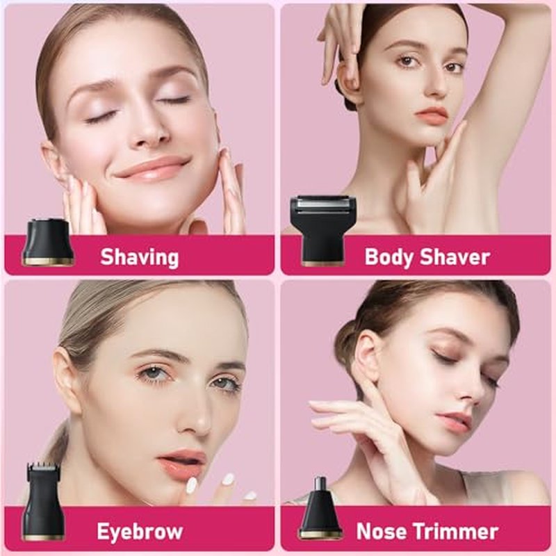 Electric Razors for Women, Valentines Day Gifts 5-in-1 Wet/Dry Bikini Trimmer with USB Charge Dock, Deluxe Facial Hair Removal, Wet/Dry Body Shaver for Nose Eyebrows Beard Underarm Leg Arm (Black)