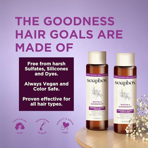 Soapbox Biotin & Superfruit Shampoo & Conditioner Set | Includes Vegan Collagen, Aloe and Shea Butter | Paraben Free, Silicone Free, Harsh Sulfate Free | 16oz (Pack of 2)