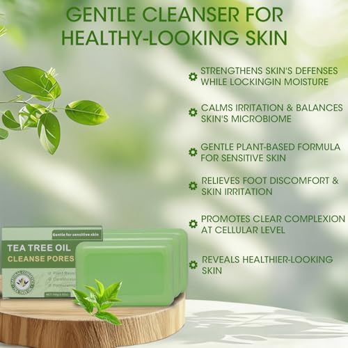 Natural Tea Tree Soap Bar, 3-Piece Set, Plant-Based Formula with Tea Tree & Coconut Oil, Purifying Cleanser for Face & Body, Refreshing & Gentle for Daily Use