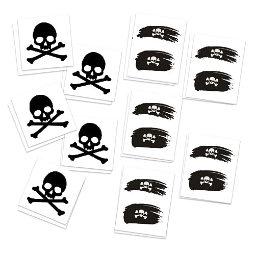 Skull & Crossbones Temporary Tattoos/Black/Perfect for Pirate Themed Events - Halloween - Sporting Events/Skin Safe/Removable (Jolly Roger 20pk)