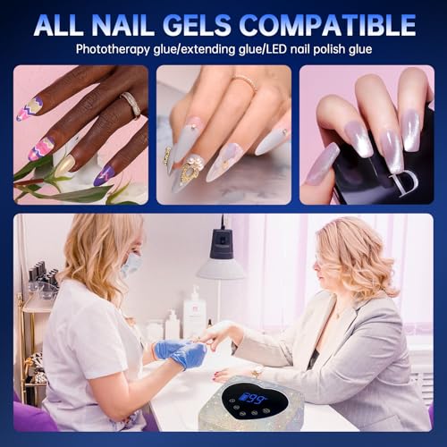 UV LED Nail Lamp 72W Rechargeable Sparkly Nail Dryer Gel Polish Light with 5 Timer Setting & Handheld UV Nail Lamp, Portable LED Nail Lamp, Mini Nail Dryer