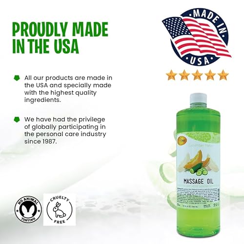 SPA REDI - Massage Oil, Cucumber Melon, 32 Oz - Professional Full Body Massage Therapy, Manicure, Pedicure - Relax Sore Muscles and Repair Dry Skin, Enhanced with High Absorption Oils and Vitamin E