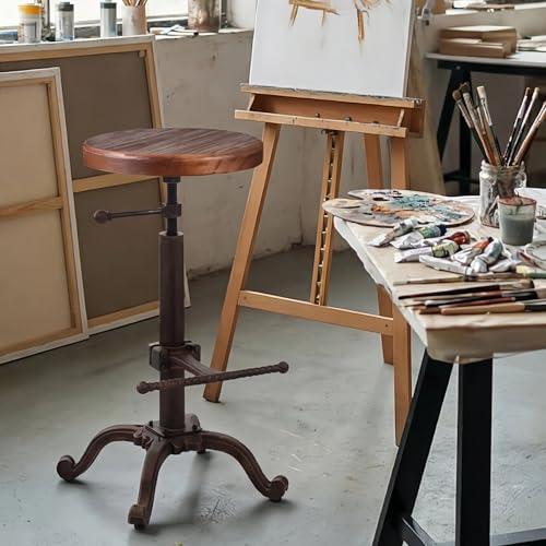 Industrial Retro Farm Wooden Tractor Bar Stool - Copper, Height Adjustable