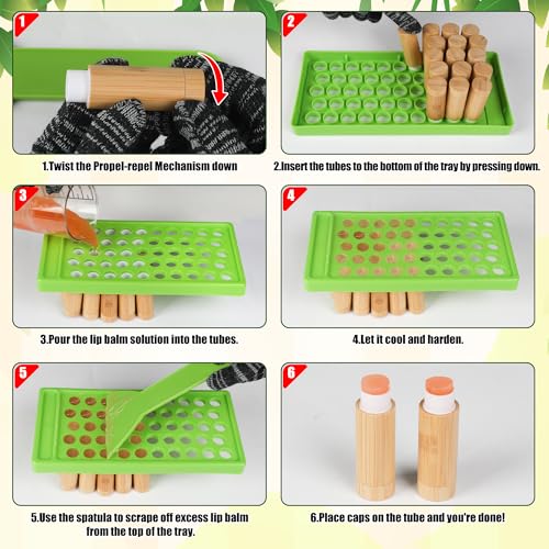 Starry 24 Pcs 5g Bamboo Empty Lip Balm Tubes with Filling Tray & Spatula Leak Free DIY Natural Lip Balm Making Kit