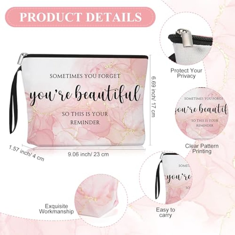 20 Sets Pink Thank You Gifts for Women, Inspirational Gifts Bulk for Female Client Teacher Employee Coworker, Sometimes You Forget You're Beautiful Makeup Bags and Compact Mirrors for Party