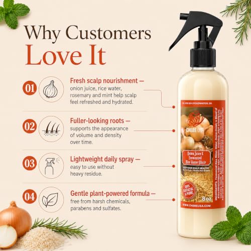 Hair Growth Spray with Onion, Rice Water, Rosemary & Mint for Thicker Hair