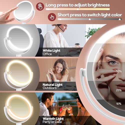 White Double-Sided Lighted Makeup Mirror with 30X Magnification & Phone Holder