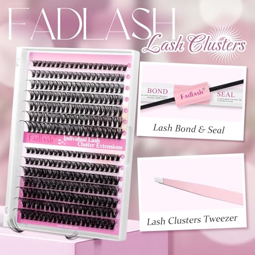 FADLASH DIY Eyelash Extension Kit, 240Pcs Lash Clusters with Lash Bond and Seal, Clusters Eyelash Applicator Tool, D Curl DIY Lash Kit (30D+40D Kit)