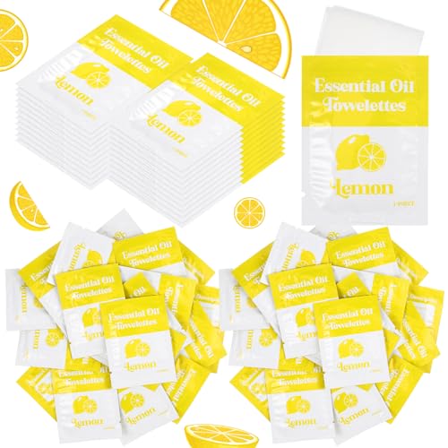 Lemon Essential Oil Wet Wipes - 200 Individually Wrapped Facial & Body Cleansing Wipes