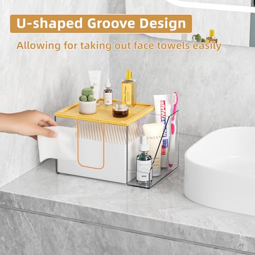 Upgrade Clear Acrylic Face Towel Holder Box with Toothbrush Storage - Modern Bathroom Organizer