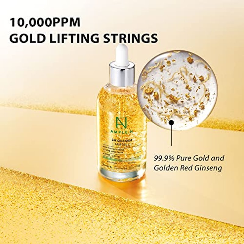 AMPLE:N 24k Gold Shot Serum - Korean 24K Gold Anti Aging Serum ? Erasing Wrinkles and Fine Lines with Collagen & Peptides ? Evens Skin Tone for Dull and Saggy Skin - 3.38 fl.oz.