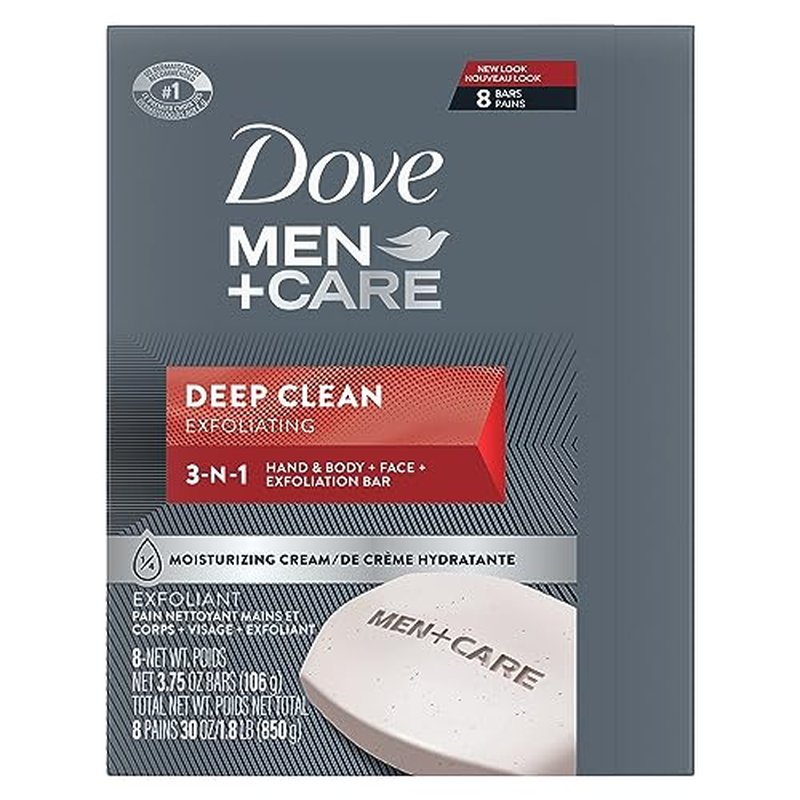 DOVE MEN + CARE Deep Clean Body and Face Bar (Pack of 8) + (Pack of 6) More Moisturizing Than Bar Soap