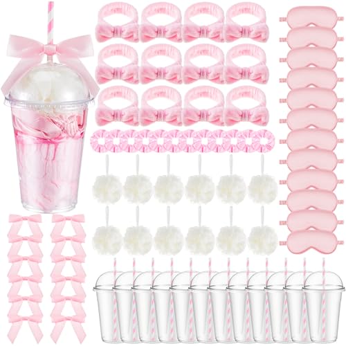 Ninitial 84 Pcs Pink Sleepover Party Supplies Set for Girls - Gift Kit with Cups, Masks & Accessories - Variation of 84 Pink