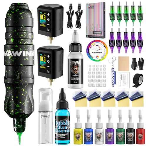HAWINK Multicolor Wireless Tattoo Gun Kit with LCD Power Supply & 2 Batteries