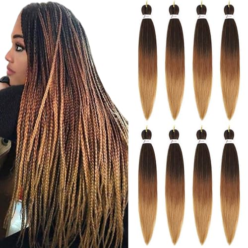 Pre-Stretched Ombre Braiding Hair Extensions 26 Inches - 8 Bundles, Yaki Texture, Itch-Free, Easy Install, Variations 1B/27/30#