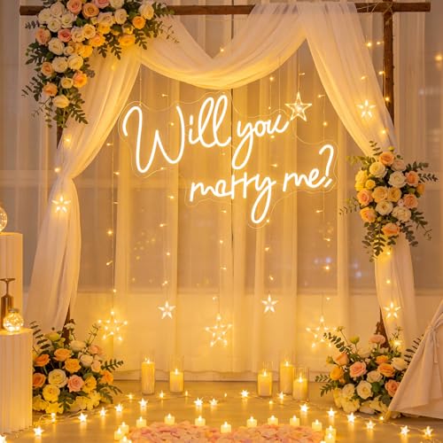 Will You Marry Me Neon Sign Warm White 31x20.9 Inches LED Light Up Letters