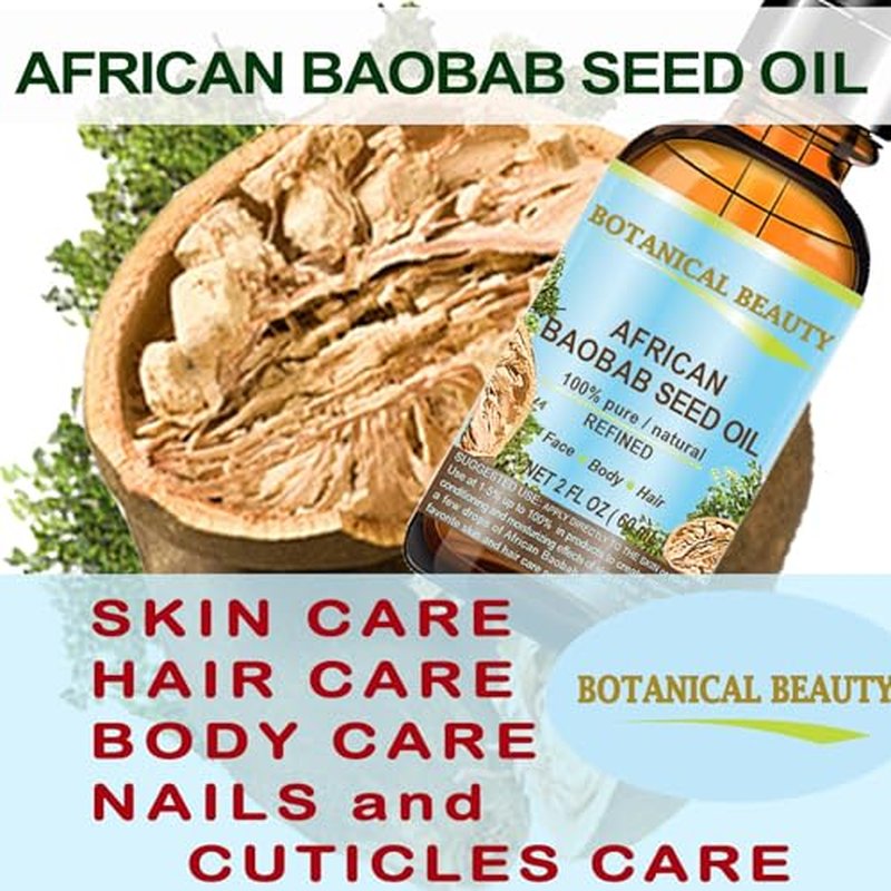 Botanical Beauty? BAOBAB SEED OIL 100% Pure Natural Refined Cold-Pressed Carrier Oil 0.5 Fl oz 15 ml For Face Skin Body Hair Lip Nails Rich in Vitamin C