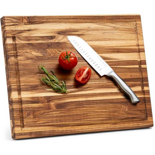 Large Teak Wood Cutting Board - 18 x 14 x 1.2 Inches - Solid Hardwood Chopping Block