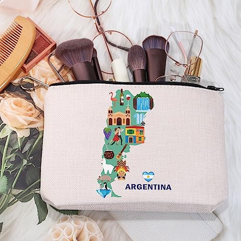MEIKIUP Argentina Travel Cosmetic Bag Argentina Travel Souvenir Bag Argentina Futbol Soccer Lover Gift (Map Argen Bag)