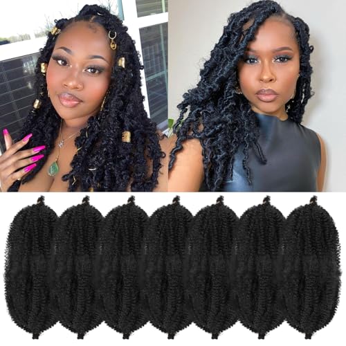GOWIT 16 Inch Black Marley Twist Braiding Hair - 7 Packs, Soft & Pre-Stretched
