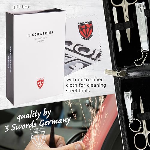 Black Synthetic Leather Manicure Pedicure Set - 3 Swords Germany