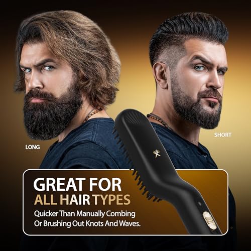 Cutting Edge Heated Beard Straightener Brush for Men, Includes Beard Oil & Beard Balm, Ceramic Heated Brush, Auto Shutoff, Beard Straightening Hot Comb Tool for Men