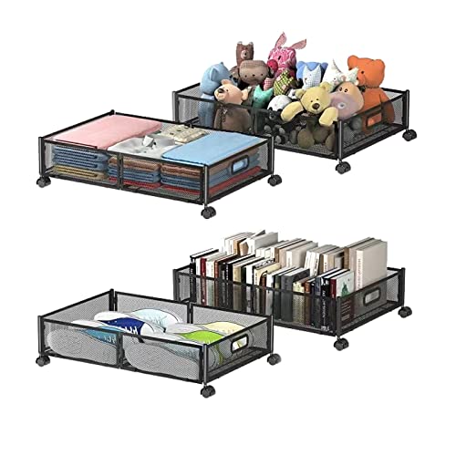 Uyokcnie Black Foldable Under Bed Storage Containers 4 Pack with Handles & Wheels