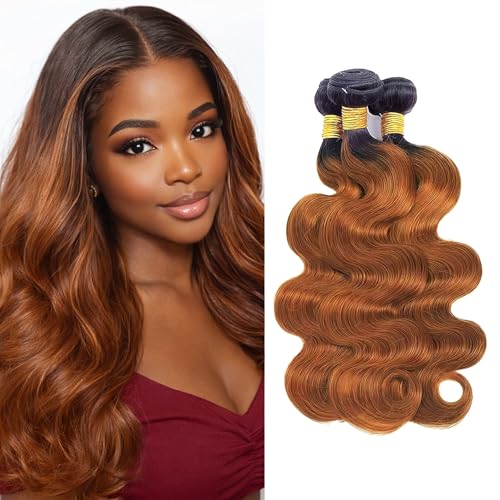 Brazilian Virgin Human Hair Extensions - Ombre Black to Light Brown, 8-30 Inch, 3 Bundles