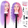 Colorful 26-Inch Mannequin Head with 70% Real Human Hair for Hair Styling Practice - Purple & Pink