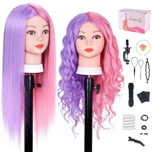 Colorful 26-Inch Mannequin Head with 70% Real Human Hair for Hair Styling Practice - Purple & Pink