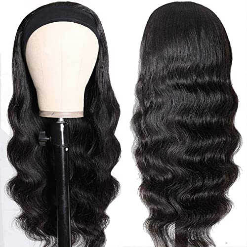 20 Inch Body Wave Headband Wig for Black Women Natural Black Glueless Human Hair