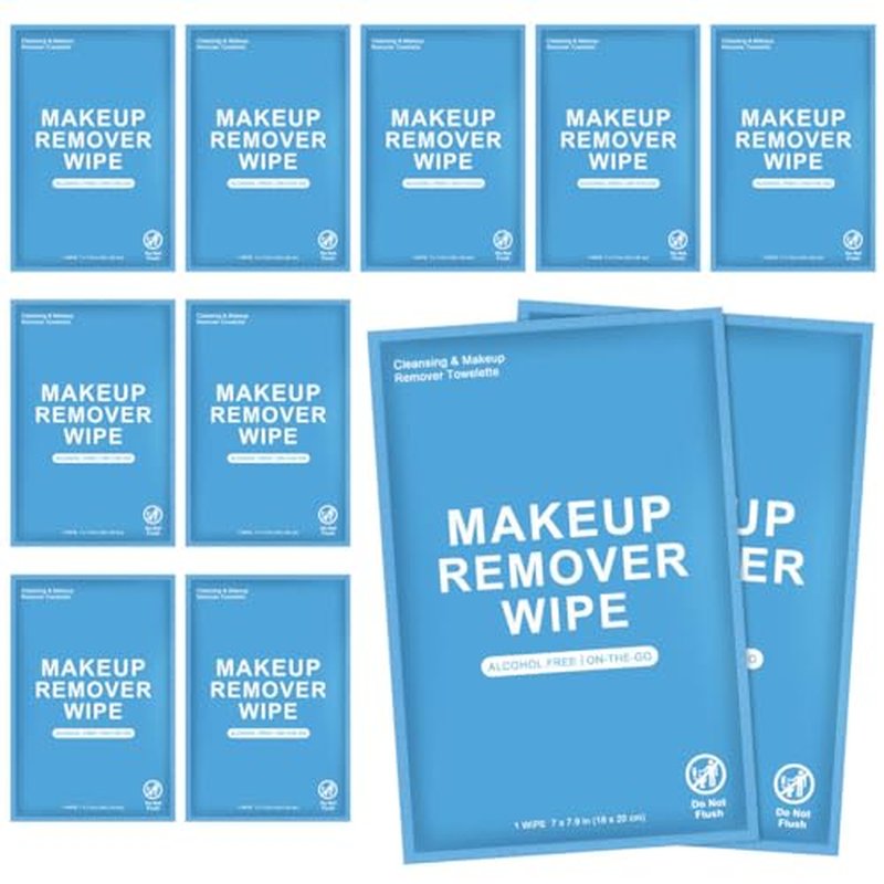 50 Count Makeup Remover Wipes Individually Wrapped, Travel Individual Wet Wipes Bulk, Gentle Cleansing for Face Mascara Lipstick, Single Makeup Removing Wet Wipes