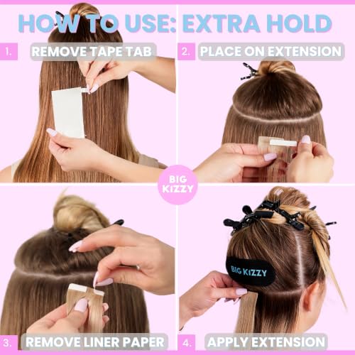 Big Kizzy Double Sided Hair Extension Tape - Extra Hold, 144 Tabs (Replacement for Tape Ins)