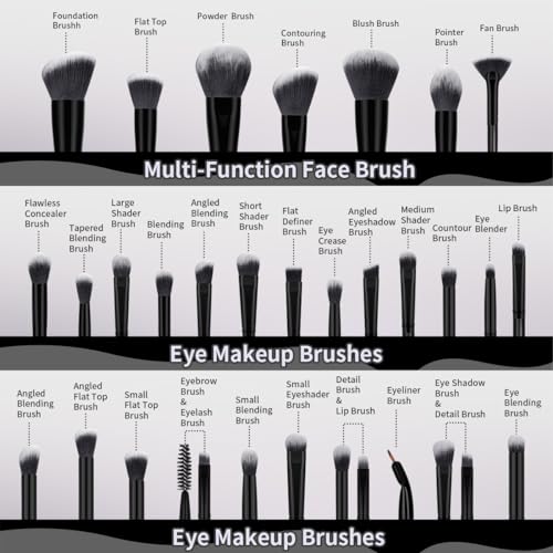 Makeup Brushes Set 49 Pcs - Multi-functional Cosmetic Tool Kit with Travel Bag - Black, 49 Pieces