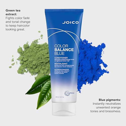 Joico Color Balance Blue Conditioner | For Lightened Brown Hair | Eliminate Brassy Orange Tones | Boost Color Vibrancy & Shine | UV Protection | With Rosehip Oil & Green Tea Extract
