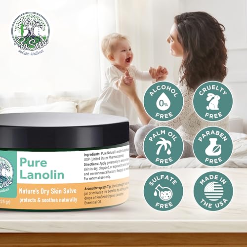 ProSeed Handmade Pure Lanolin Cream ? Unrefined Balm for Moms, Baby Care & Nursing ? Gentle Moisturizer for Dry Skin, Lips, Hands & Face ? Petroleum-Free, 8oz