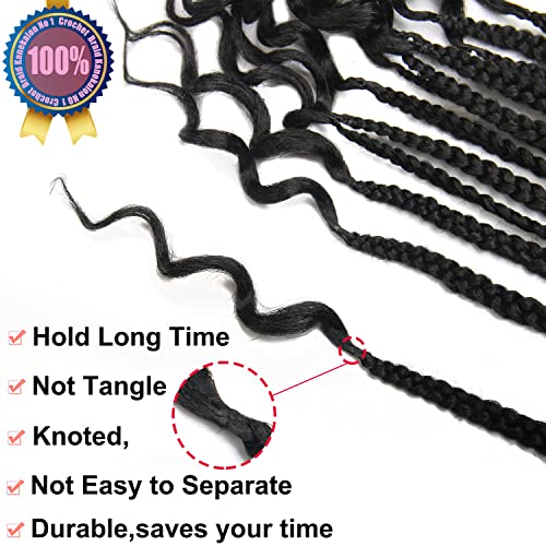 ROSESSEA 20 Inch Crochet Box Braids Hair - 144 Roots/Pack, 6 Packs, 1B#
