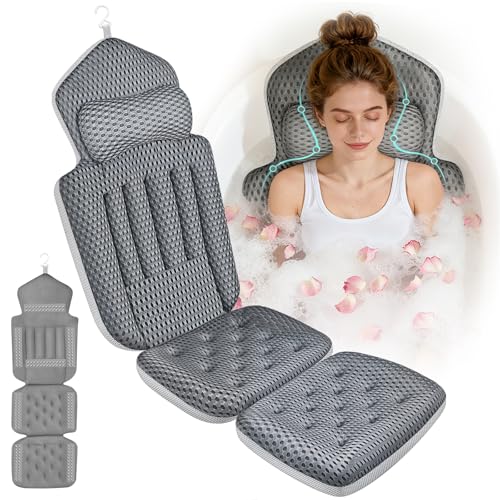 Full Body Bath Pillow with 192 Suction Cups - Luxury Thick Tub Cushion in Dark Gray