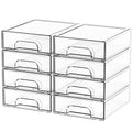 Small Clear Stackable Storage Drawers - 8 Pack, 2.2 Inch Tall Desk Organizer Set
