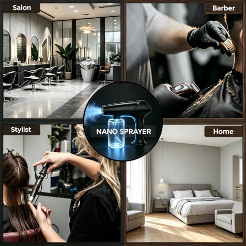 Black Barber Spray Bottle with Blue Light - Rechargeable Nano Mist Atomizer for Stylist & Home Use