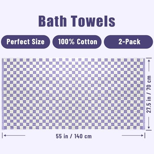 Checkered Cotton Bath Towels Set of 4 - 27.5 x 55 Inches, Multi Colors