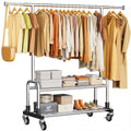 Heavy Duty Clothes Rack with 2 Shelves - Silver, Load 600LBS, Adjustable Height
