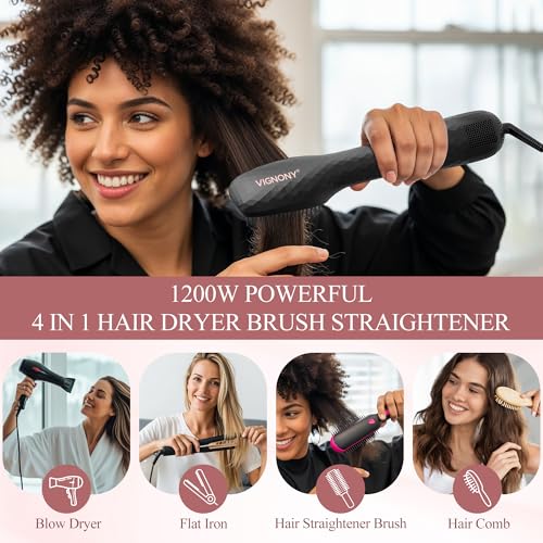 VIGNONY Black 4-in-1 Hair Dryer Brush & Styler 1200W Ionic Ceramic Tourmaline