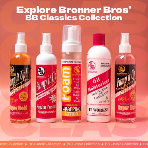 Bronner Bros Pump It Up Styling Spritz Regular 80% ? Fast-Dry Hair Spray with Vitamin B5, Silk Amino Acids & Proteins ? Flexible Hold Finishing Spritz Hairspray, No Build-up or Stiffness ? 8oz