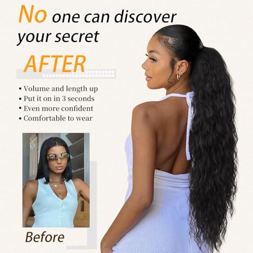 30-Inch Curly Ponytail Extension with Claw Clip - Natural Look Black