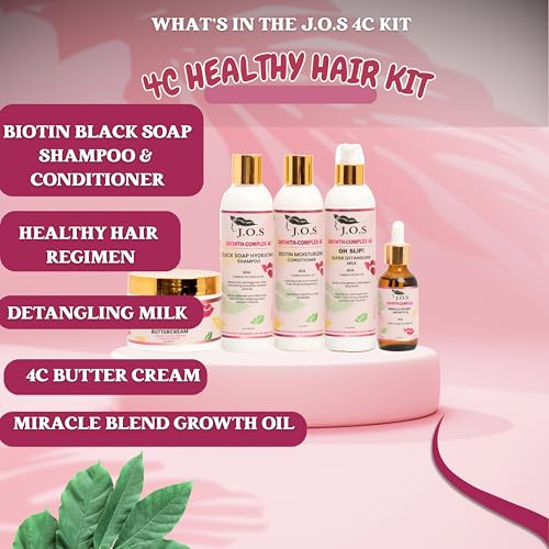 Kids 4C Hair Care Kit - Detangling Milk, Black Soap Shampoo, Biotin Conditioner & Growth Oil