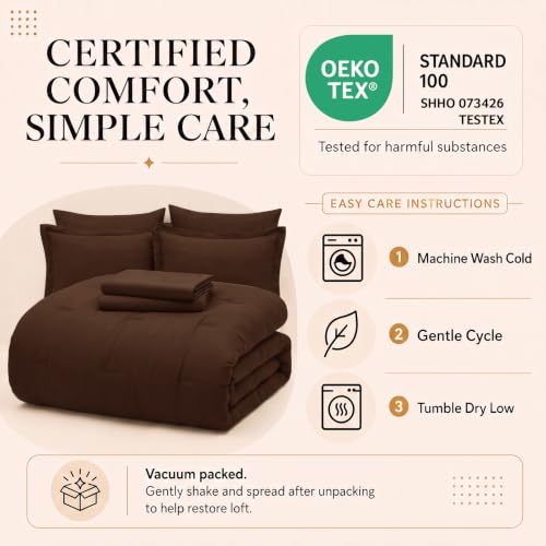King Size Comforter Set Brown - 7 Piece Bed in a Bag, Microfiber Bedding