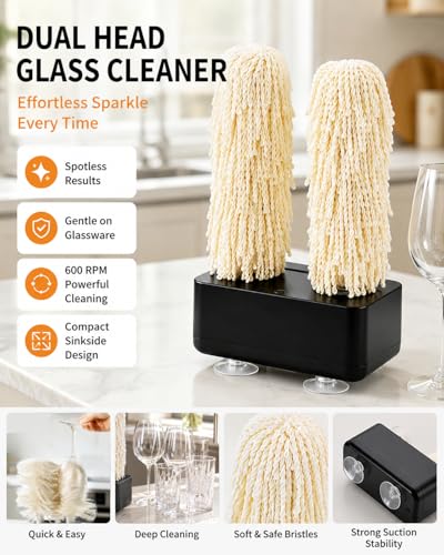 Ugdgtgo Black Wine Glass Polisher - Commercial 600RPM Glassware Dryer