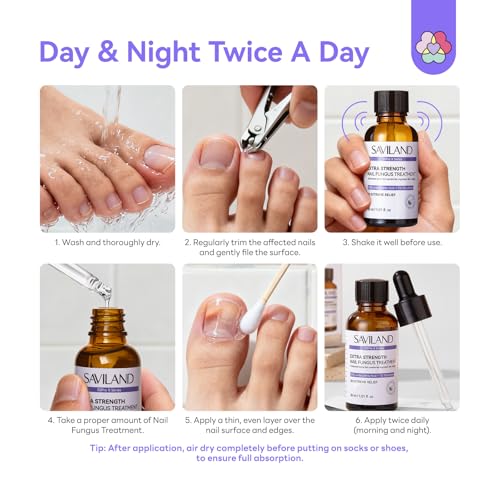 SAVILAND Toenail Fungus Treatment Extra Strength 2 Pack, 1 Fl Oz Each, for Discolored & Damaged Nails