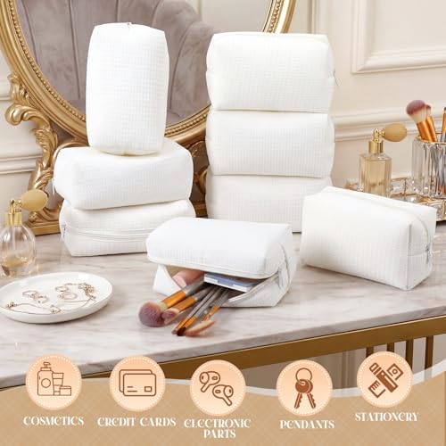 Gilprop 8 Pcs Holiday Makeup Bag Set - White, Cozy & Spacious Cosmetic Organizer